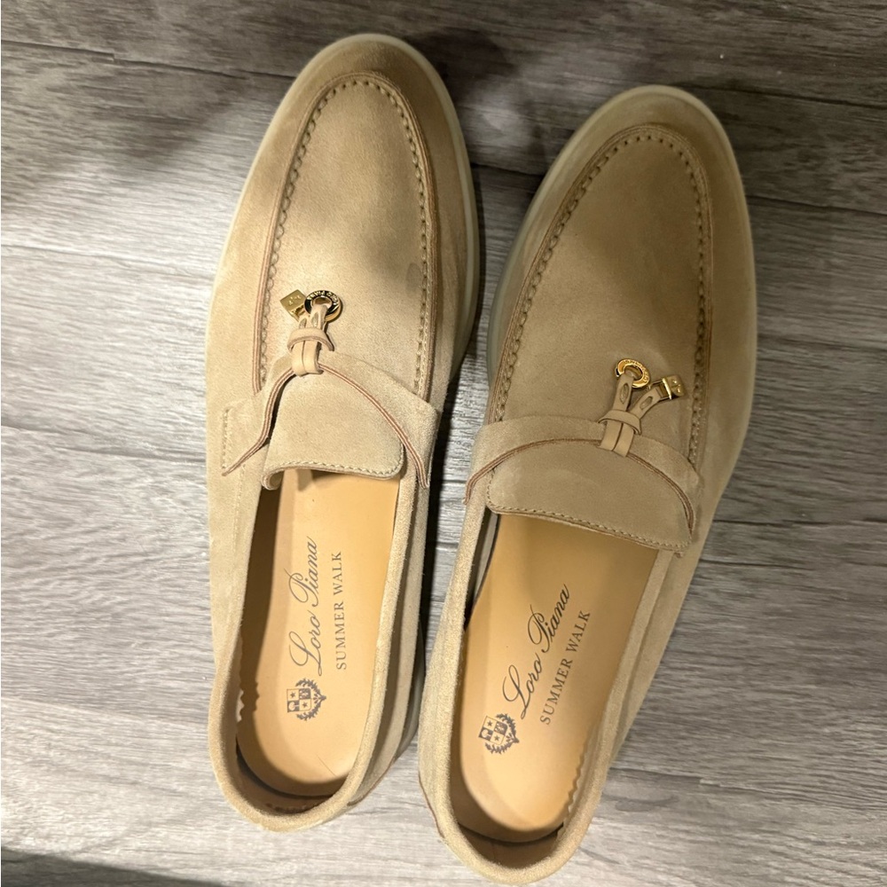 Loro Piana Beige Suede Slip-On Shoes